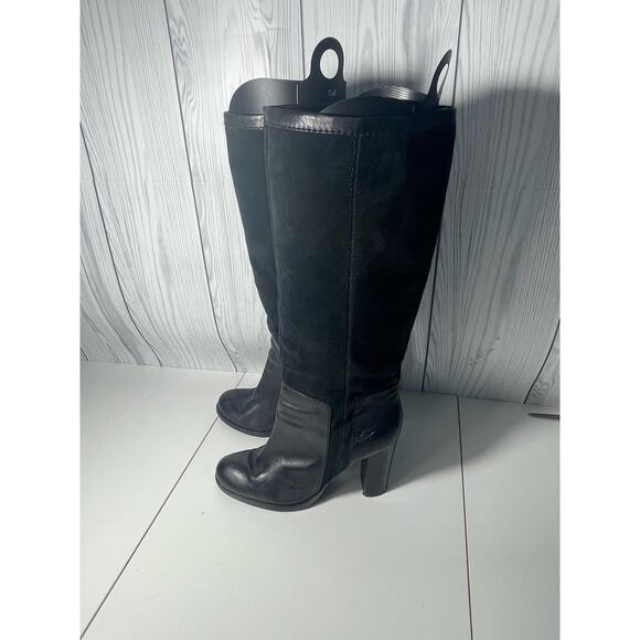 VTG Nine West Size 10.5 Tall EMILIO Black Suede Leather Chunky Boots - Picture 2 of 10